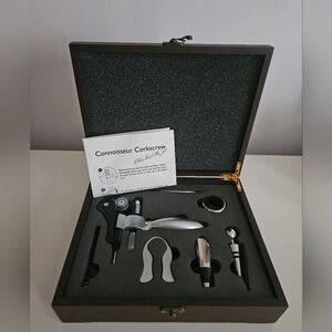 NWOT CONNOISSEUR CORKSCREW Deluxe Wine Accessory Set in Wood Box